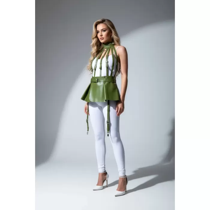 Haki Etek Suni Deri Etek Peplum Yüksek Bel Etek - APFT998