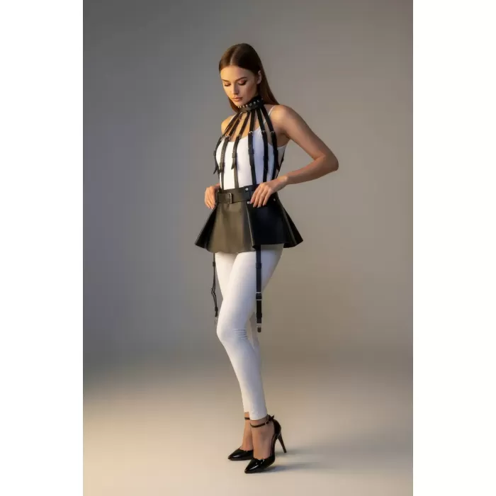 Siyah Etek Suni Deri Etek Kloş Mini Etek - APFT998