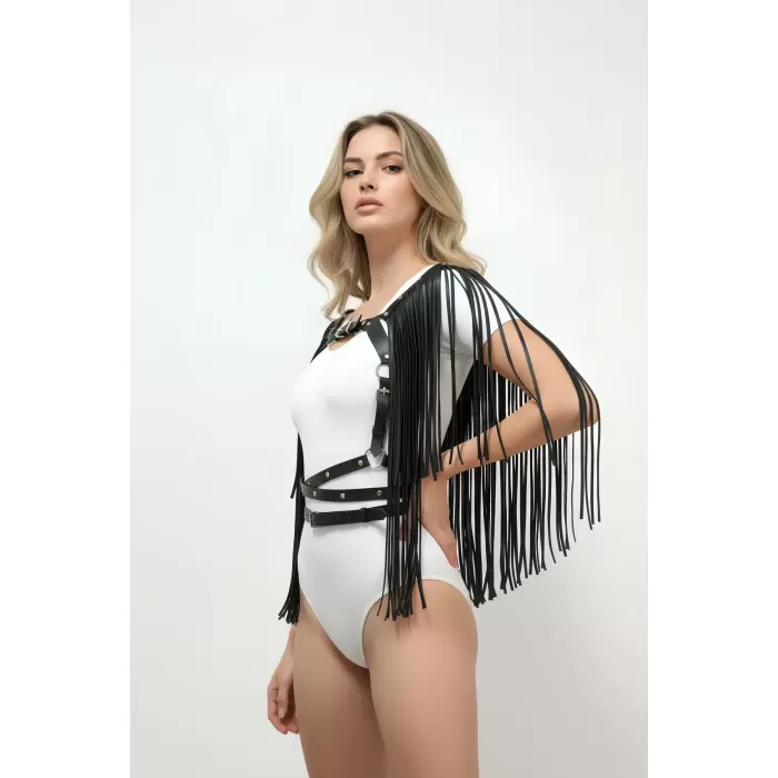 Siyah Göğüs Harness Deri Püsküllü Ayarlanabilir - APFT999