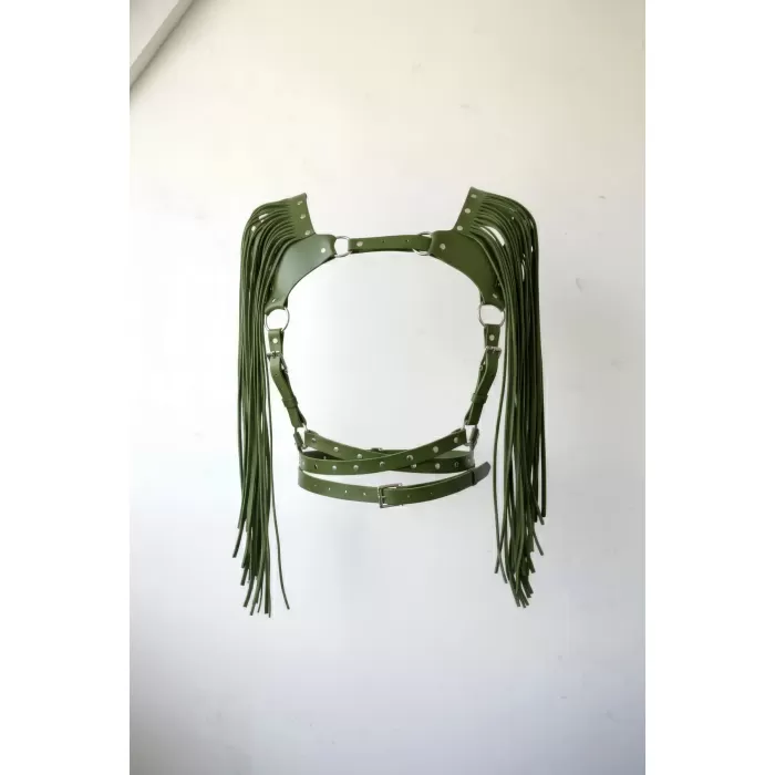 Haki Göğüs Harness Püskül Detaylı Kemerli Aksesuar - APFT999