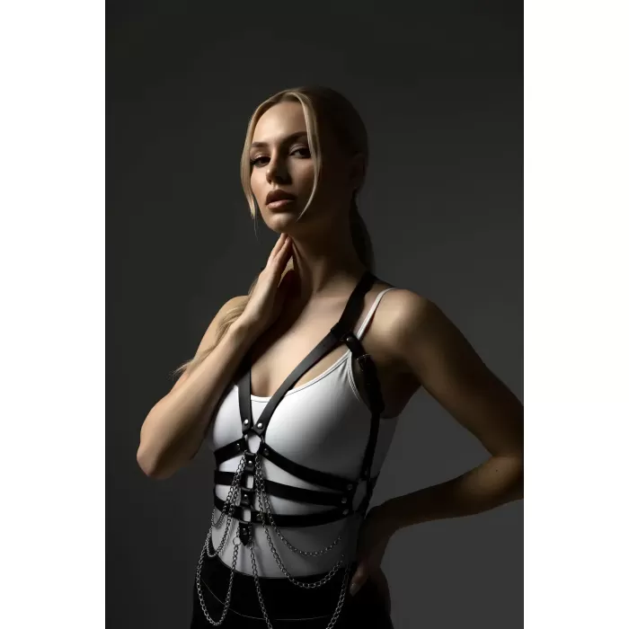 Siyah Kadın Kemer Zincirli Vücut Bağlantılı Aksesuar - APFT9