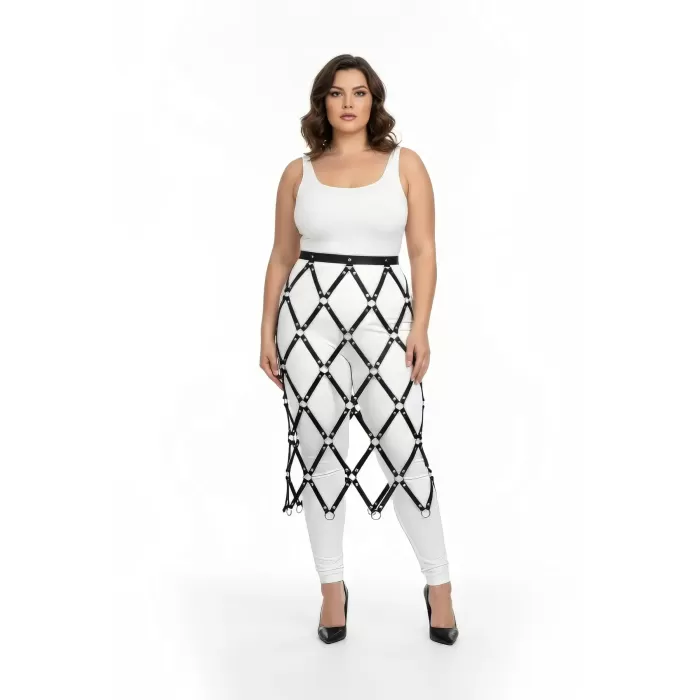 Büyük Beden Siyah Etek Deri Halka Detaylı - APFT410