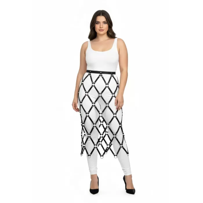 Büyük Beden Siyah Etek Deri Halka Detaylı - APFT410