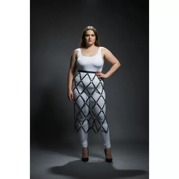 Büyük Beden Siyah Etek Deri Halka Detaylı - APFT410