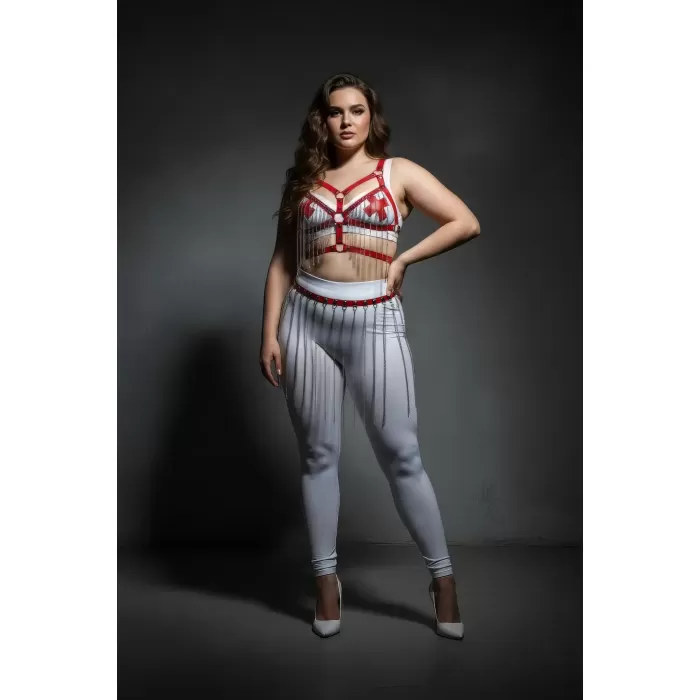 Büyük Beden Beyaz Etek Zincir Detaylı Deri Vücut Aksesuarı - APFT496