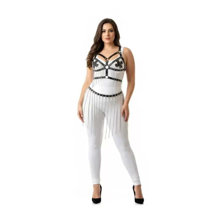 Büyük Beden Siyah Deri Etek Zincir Detaylı Kombin Aksesuarı - APFT496