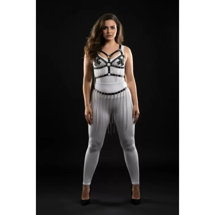 Büyük Beden Siyah Deri Etek Zincir Detaylı Kombin Aksesuarı - APFT496