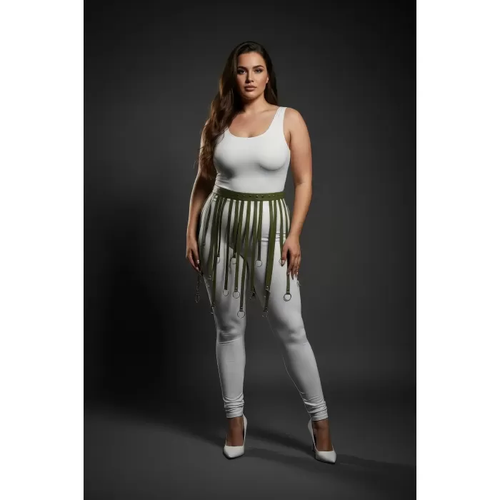 Büyük Beden Haki Halka Detaylı Deri Etek Aksesuarı Kombin Tamamlayıcı - APFT579