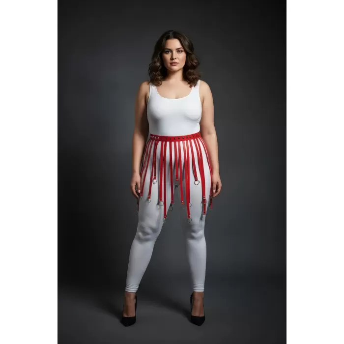 Büyük Beden Kırmızı Deri Etek Askılı Halka Detaylı Kemer - APFT579