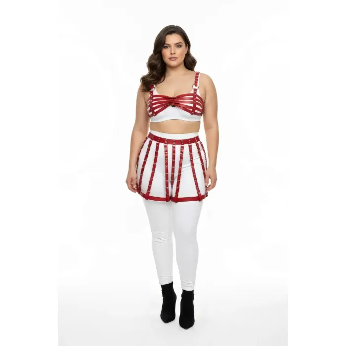 Büyük Beden Kırmızı Deri Etek Stili Harness Vücut Aksesuarı - APFT899