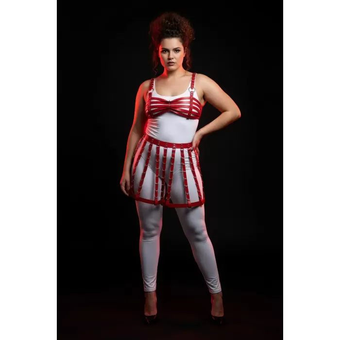 Büyük Beden Kırmızı Deri Etek Stili Harness Vücut Aksesuarı - APFT899