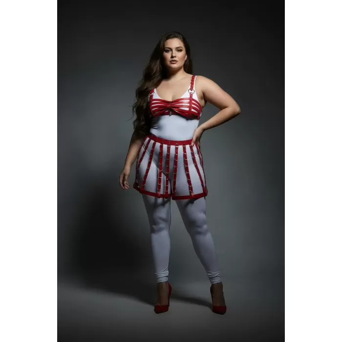 Büyük Beden Kırmızı Deri Etek Stili Harness Vücut Aksesuarı - APFT899