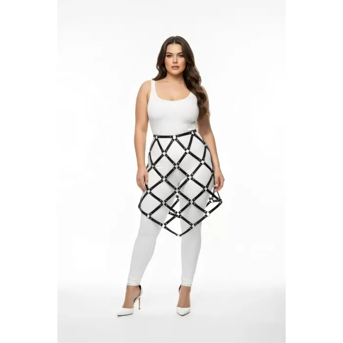 Büyük Beden Siyah Deri Kafes Tasarımlı Harness Etek - APFT982