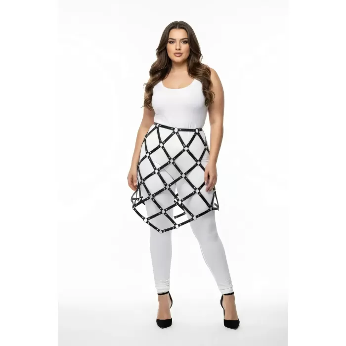 Büyük Beden Siyah Deri Kafes Tasarımlı Harness Etek - APFT982