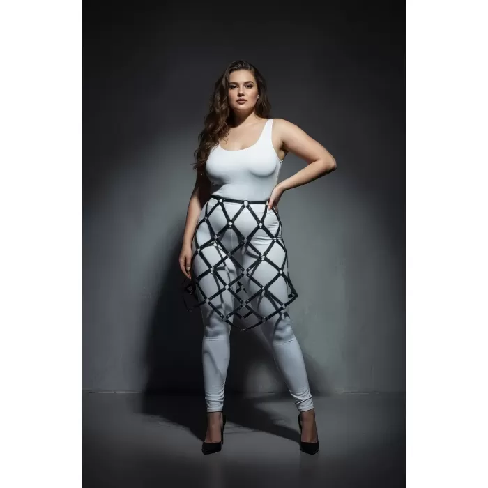 Büyük Beden Siyah Deri Kafes Tasarımlı Harness Etek - APFT982