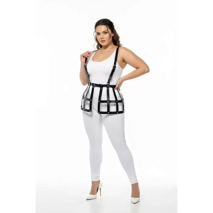 Büyük Beden Siyah Etek Deri Harness Kafes Detaylı - APFT983