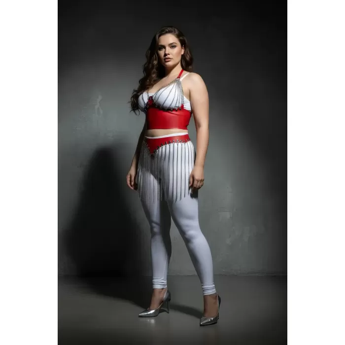 Büyük Beden Kırmızı Etek Zincir Püsküllü Deri Aksesuar - APFT994