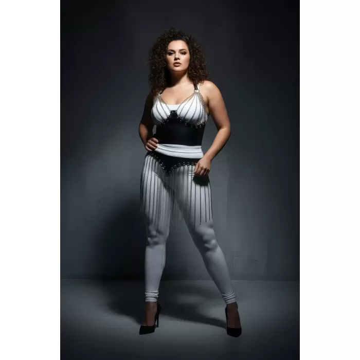 Büyük Beden Siyah Etek Deri Görünümlü Zincir Saçak Detaylı - APFT994