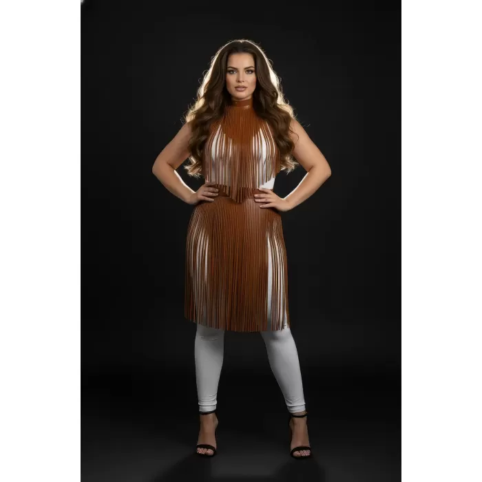 Büyük Beden Taba Püsküllü Deri Etek Kombin Tamamlayıcı Aksesuar - APFT997