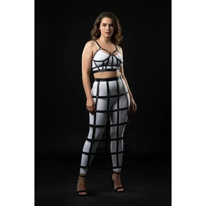 Büyük Beden Siyah Deri Etek Kafes Detaylı Uzun Aksesuar - APFT1013