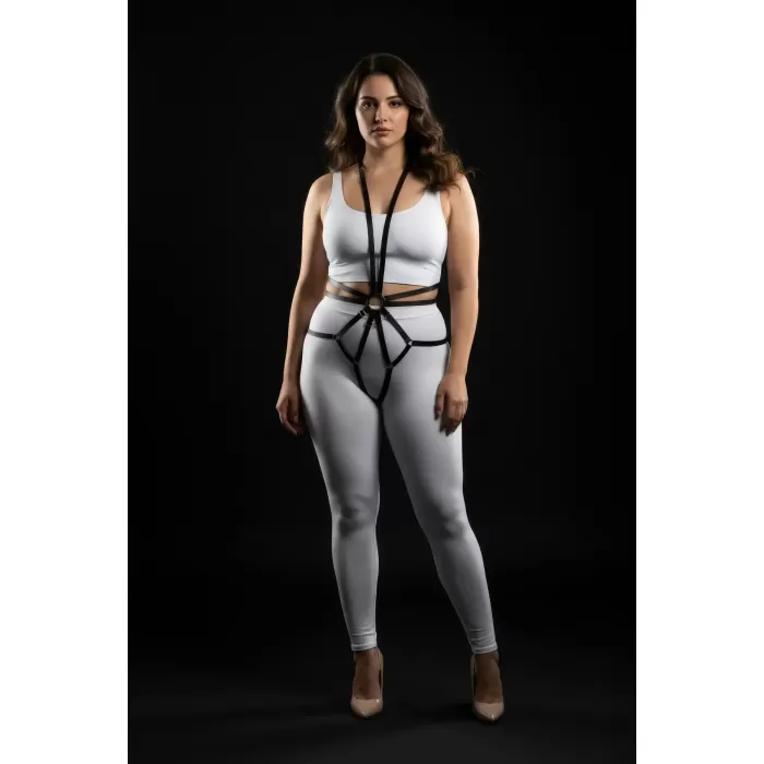 Büyük Beden Siyah Kadın Deri Harness Full Body Halka Detaylı Harness - APFT339