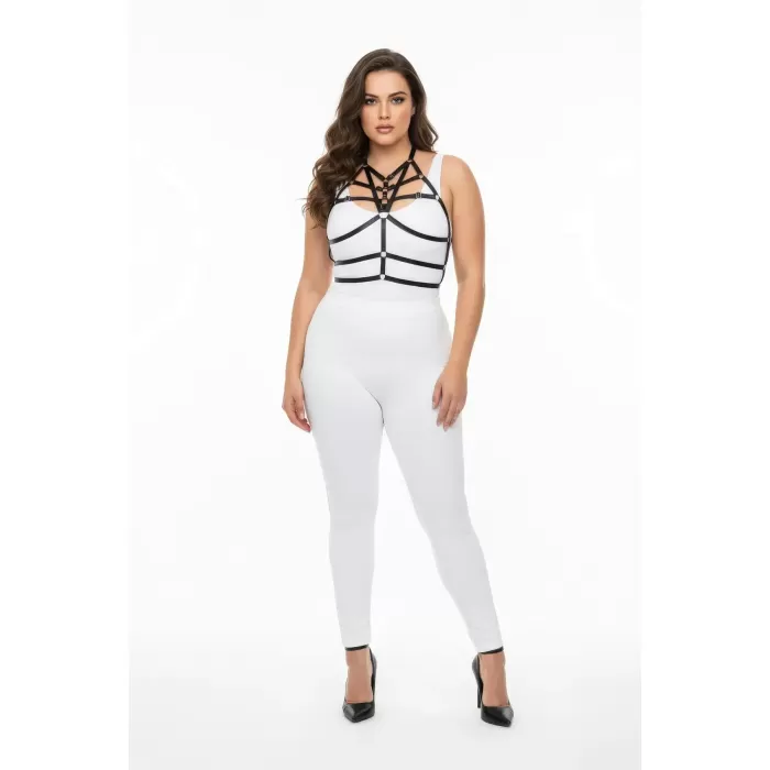 Büyük Beden Siyah Kadın Harness Lastik Vücut Aksesuarı - APFT349