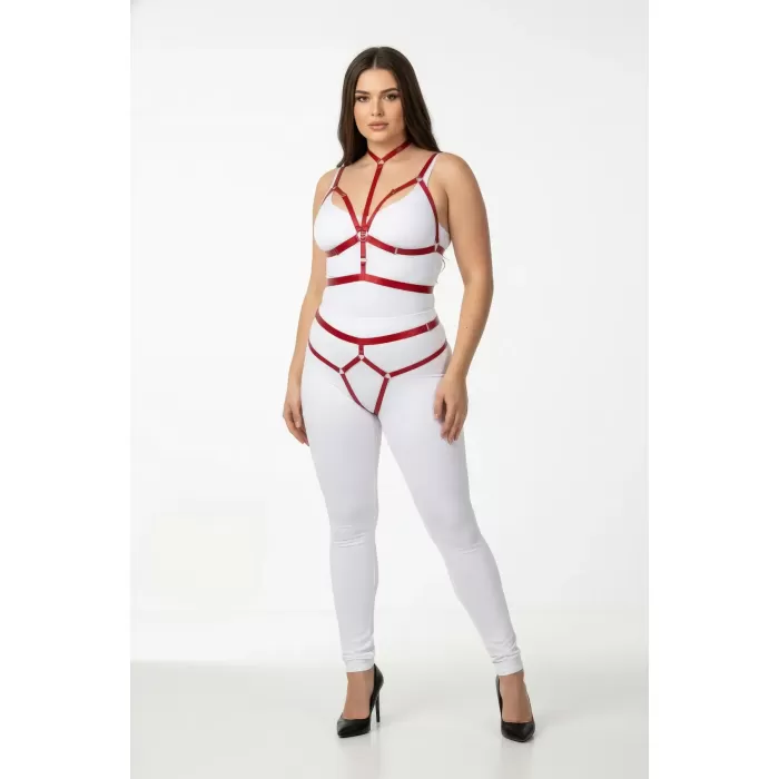Büyük Beden Kırmızı Kadın Harness Takım Parlak Lastik Harness - APFT362