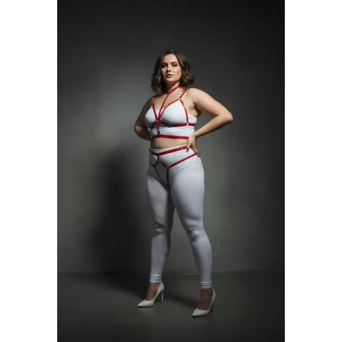 Büyük Beden Kırmızı Kadın Harness Takım Parlak Lastik Harness - APFT362