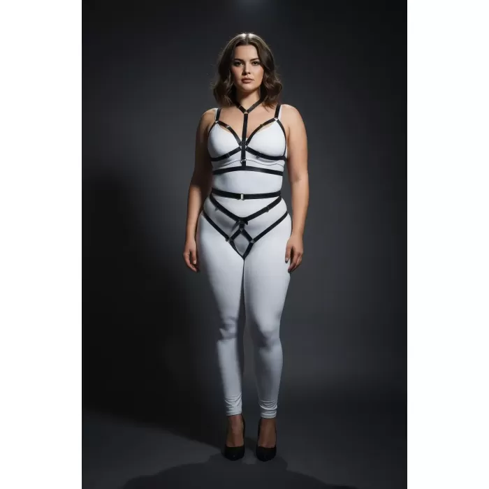 Büyük Beden Siyah Kadın Lastik Harness Takım Halka Detaylı - APFT362