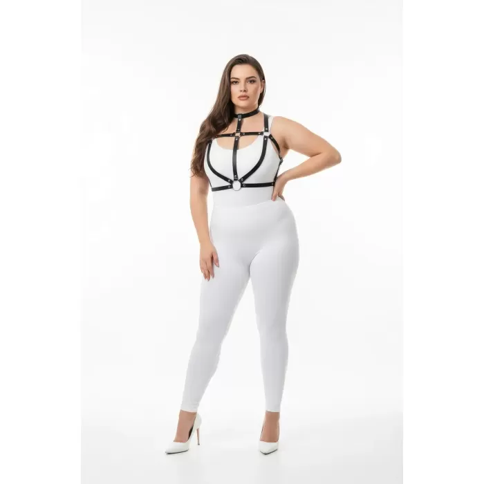 Büyük Beden Siyah Kadın Harness Takım Seksi Deri Halka Detaylı - APFT434