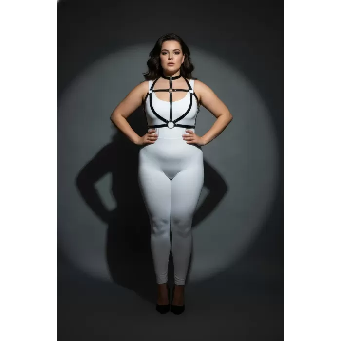 Büyük Beden Siyah Kadın Harness Takım Seksi Deri Halka Detaylı - APFT434