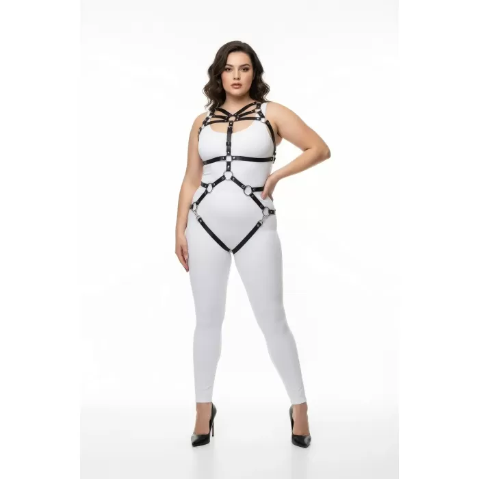 Büyük Beden Siyah Kadın Harness Takım Halka Detaylı Fantezi - APFT453