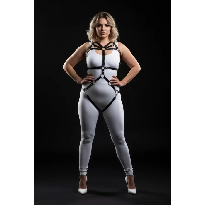 Büyük Beden Siyah Kadın Harness Takım Halka Detaylı Fantezi - APFT453