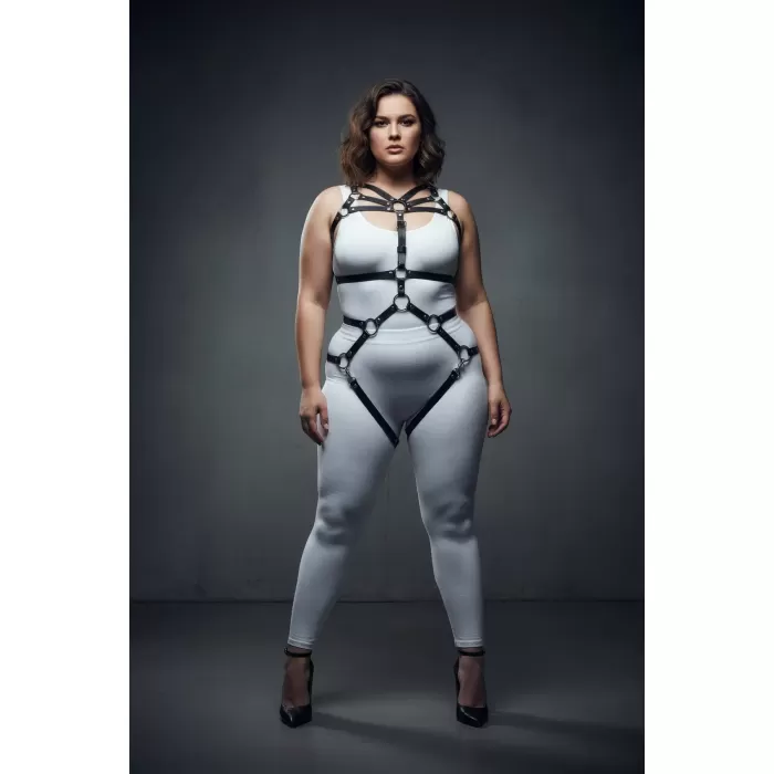 Büyük Beden Siyah Kadın Harness Takım Halka Detaylı Fantezi - APFT453