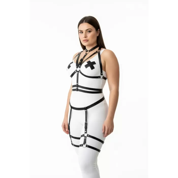 Büyük Beden Siyah Kadın Jartiyerli Harness Takım Ayarlanabilir Deri Aksesuar - APFT455