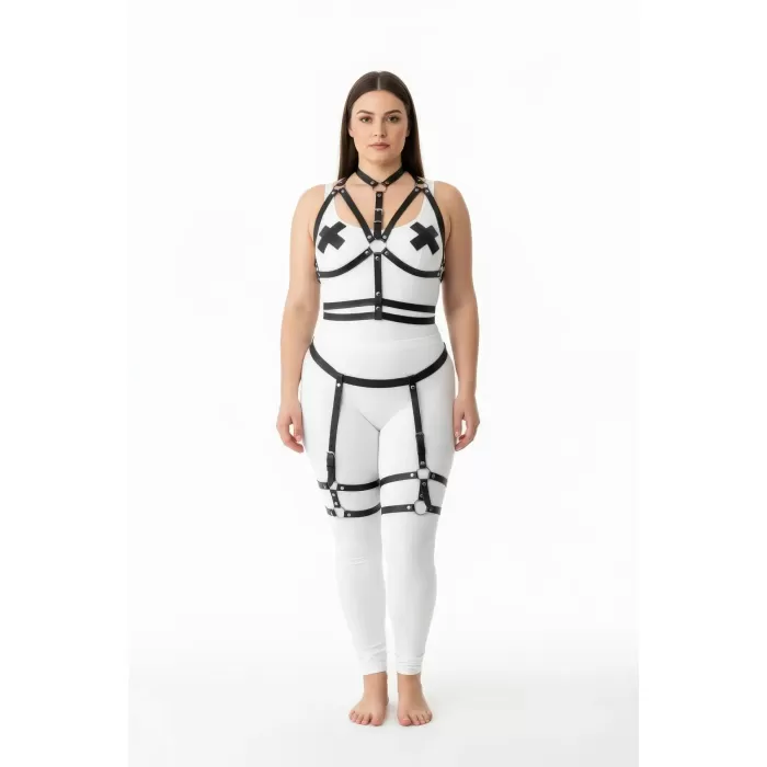 Büyük Beden Siyah Kadın Jartiyerli Harness Takım Ayarlanabilir Deri Aksesuar - APFT455