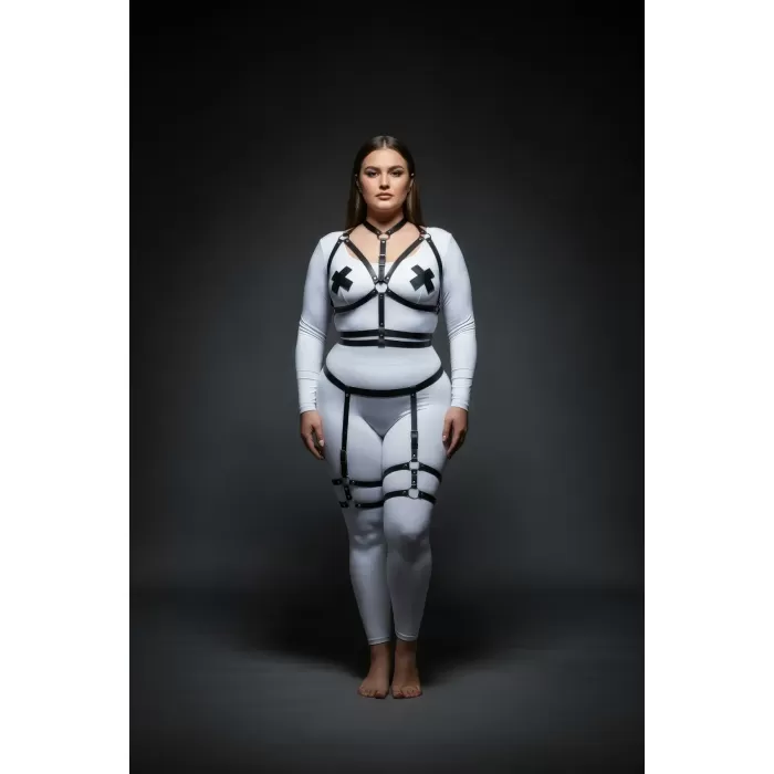 Büyük Beden Siyah Kadın Jartiyerli Harness Takım Ayarlanabilir Deri Aksesuar - APFT455