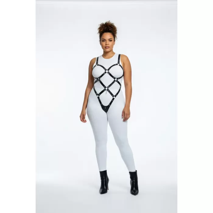 Büyük Beden Siyah Kadın Vücut Harness Takım, Çivi Detaylı Şık Fantazi Aksesuar - APFT542