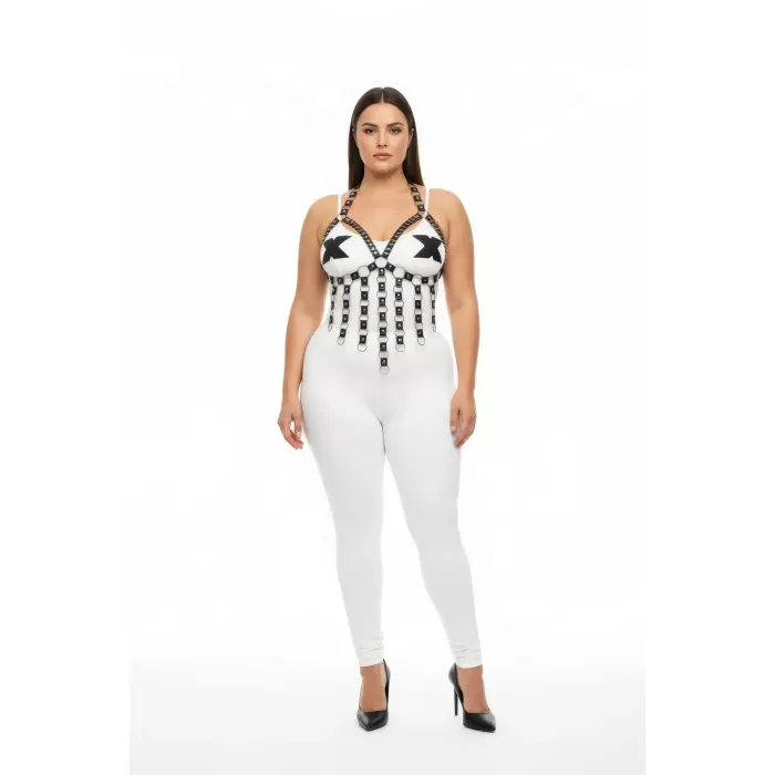 Büyük Beden Kadın Göğüs Harness Lastik, Şık ve Halka Detaylı - APFT567