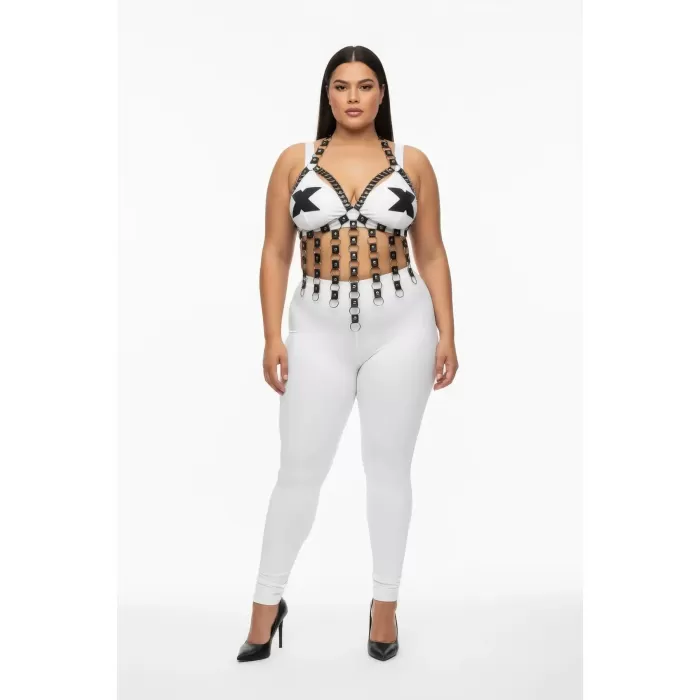 Büyük Beden Kadın Göğüs Harness Lastik, Şık ve Halka Detaylı - APFT567