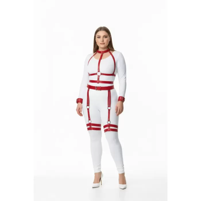 Büyük Beden Kırmızı Kadın Harness Takım Jartiyerli ve Halka Detaylı - APFT697
