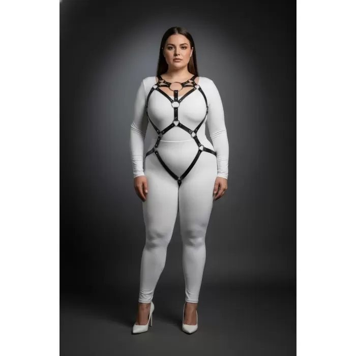 Büyük Beden Siyah Kadın Harness Takım Halka Detaylı Seksi Body - APFT706