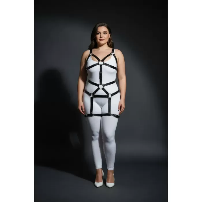Büyük Beden Siyah Kadın Harness Takım Deri Body Fantezi Aksesuar - APFT750