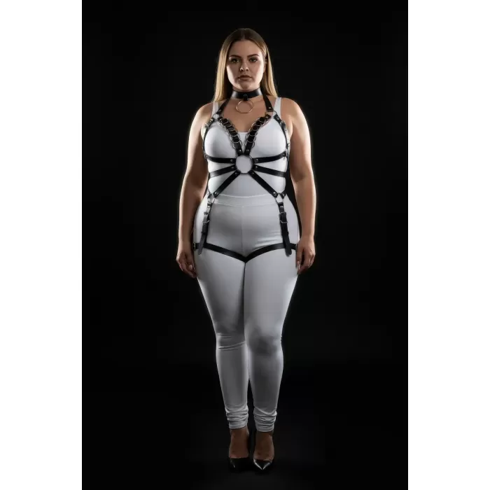 Büyük Beden Siyah Kadın Harness Takım Full Body Deri Şık Tasarım - APFT781