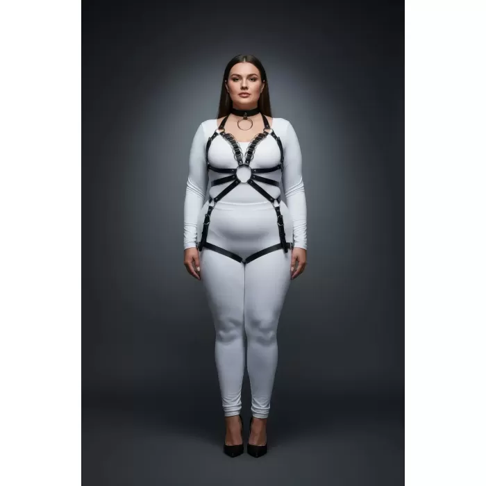 Büyük Beden Siyah Kadın Harness Takım Full Body Deri Şık Tasarım - APFT781