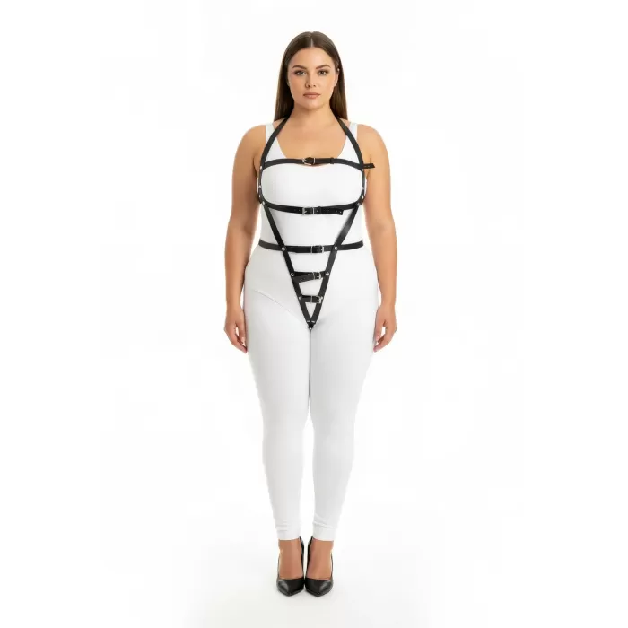 Büyük Beden Siyah Kadın Harness Takım Özel Tasarım Vücut Aksesuarı - APFT790