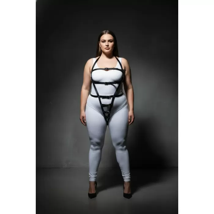Büyük Beden Siyah Kadın Harness Takım Özel Tasarım Vücut Aksesuarı - APFT790