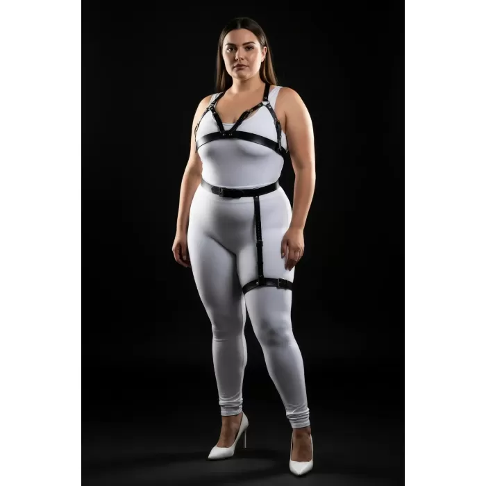 Büyük Beden Siyah Kadın Harness Takım Jartiyer Kemerli Şık Deri Aksesuar - APFT863