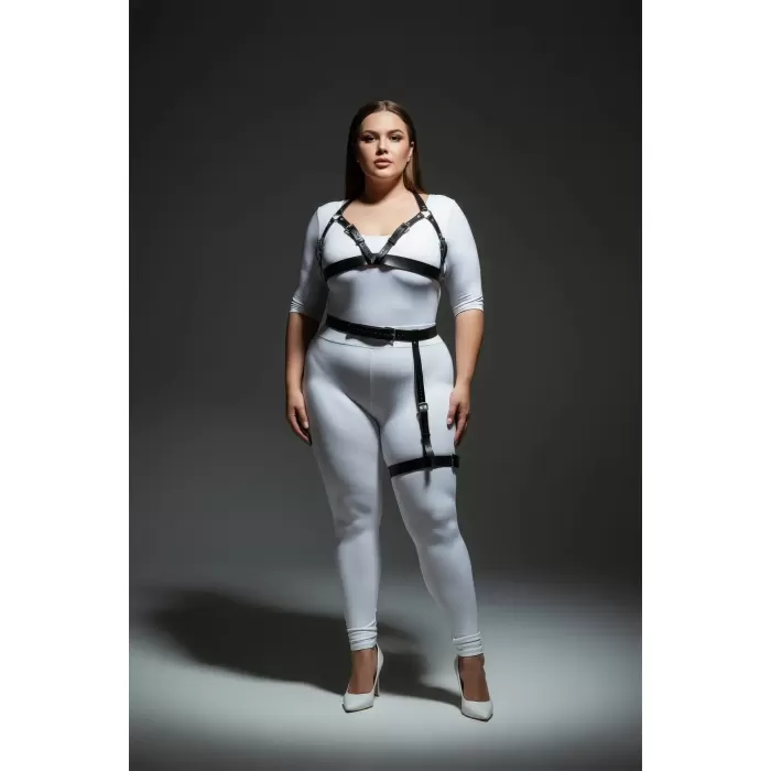 Büyük Beden Siyah Kadın Harness Takım Jartiyer Kemerli Şık Deri Aksesuar - APFT863