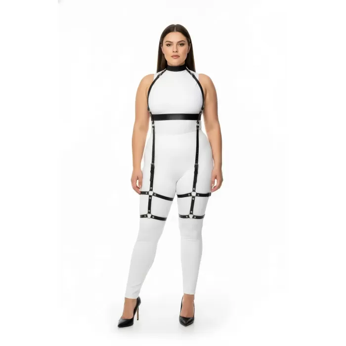 Büyük Beden Siyah Kadın Deri Full Body Harness Takım Şık Vücut Aksesuarı - APFT864